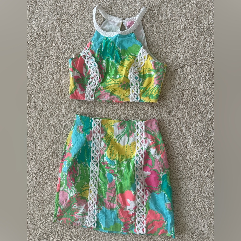 Lilly Pulitzer Pink-Label Floral Halter Top in Turquoise & Green